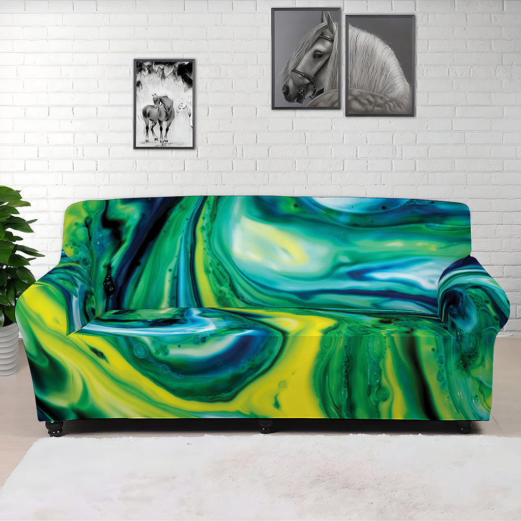 Blue And Green Acid Melt Print Sofa Cover