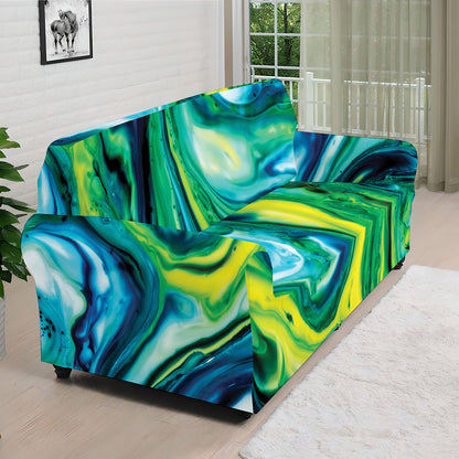 Blue And Green Acid Melt Print Sofa Cover