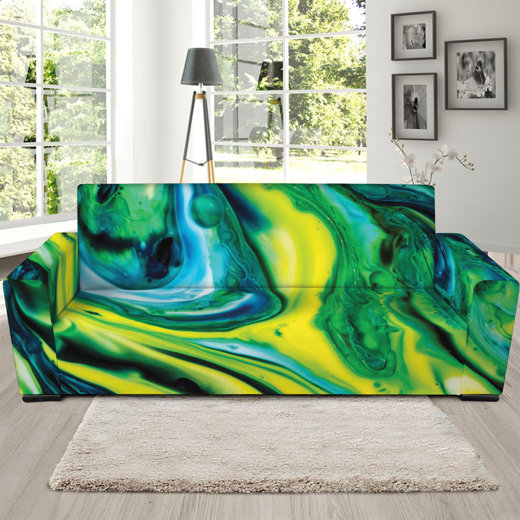 Blue And Green Acid Melt Print Sofa Slipcover