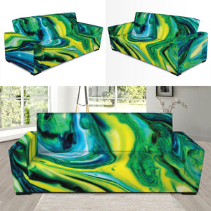 Blue And Green Acid Melt Print Sofa Slipcover