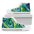 Blue And Green Acid Melt Print White High Top Sneakers