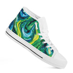 Blue And Green Acid Melt Print White High Top Shoes