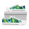 Blue And Green Acid Melt Print White Low Top Shoes