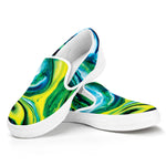 Blue And Green Acid Melt Print White Slip On Shoes