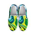 Blue And Green Acid Melt Print White Slip On Shoes