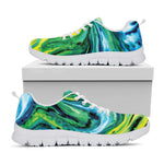 Blue And Green Acid Melt Print White Sneakers