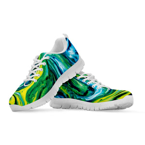 Blue And Green Acid Melt Print White Sneakers