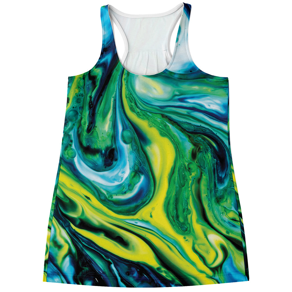 Blue And Green Acid Melt Print Women's Racerback Tank Top