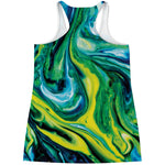 Blue And Green Acid Melt Print Women's Racerback Tank Top