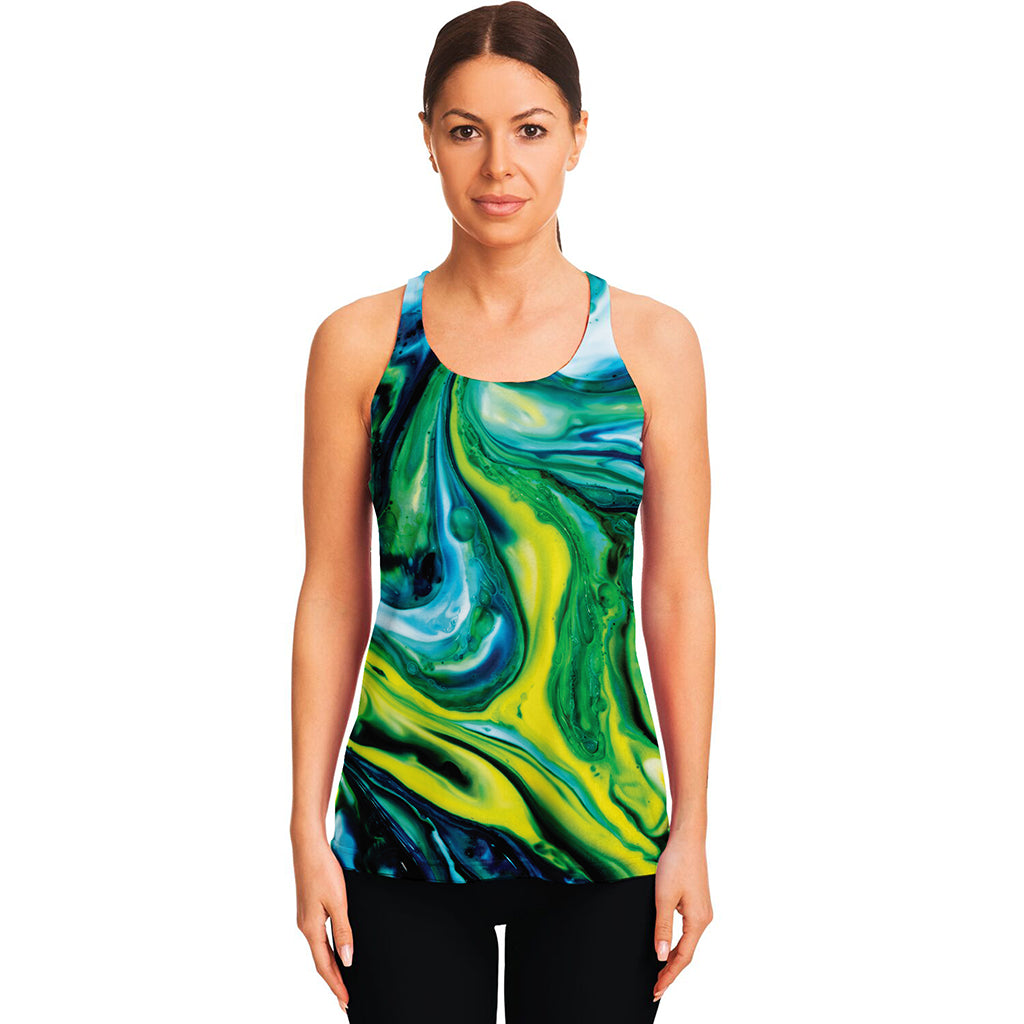 Blue And Green Acid Melt Print Women's Racerback Tank Top