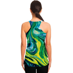 Blue And Green Acid Melt Print Women's Racerback Tank Top