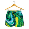 Blue And Green Acid Melt Print Women's Shorts