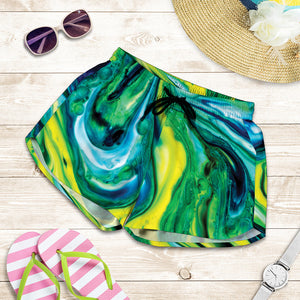 Blue And Green Acid Melt Print Women's Shorts