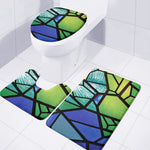 Blue And Green Stained Glass Print 3 Piece Bath Mat Set