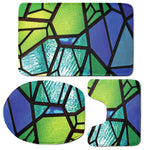 Blue And Green Stained Glass Print 3 Piece Bath Mat Set
