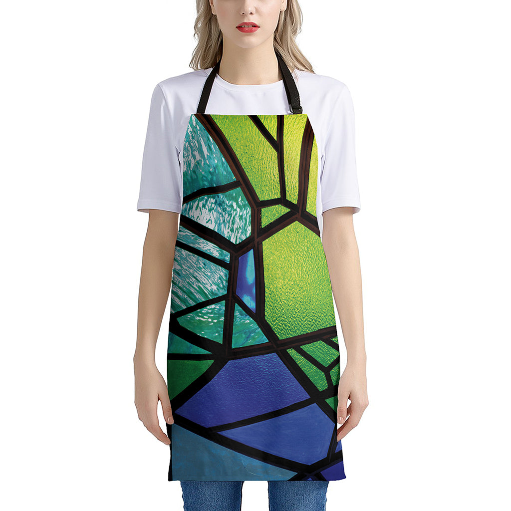 Blue And Green Stained Glass Print Apron