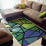 Blue And Green Stained Glass Print Area Rug