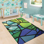 Blue And Green Stained Glass Print Area Rug