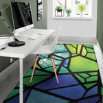 Blue And Green Stained Glass Print Area Rug