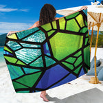 Blue And Green Stained Glass Print Beach Sarong Wrap