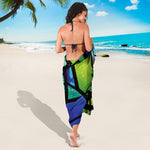 Blue And Green Stained Glass Print Beach Sarong Wrap