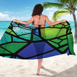 Blue And Green Stained Glass Print Beach Sarong Wrap