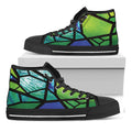 Blue And Green Stained Glass Print Black High Top Sneakers