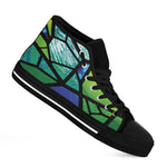 Blue And Green Stained Glass Print Black High Top Shoes