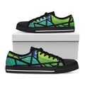 Blue And Green Stained Glass Print Black Low Top Sneakers