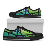 Blue And Green Stained Glass Print Black Low Top Shoes
