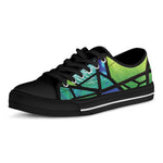 Blue And Green Stained Glass Print Black Low Top Shoes