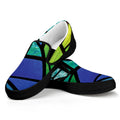 Blue And Green Stained Glass Print Black Slip On Sneakers