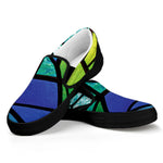 Blue And Green Stained Glass Print Black Slip On Shoes