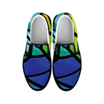 Blue And Green Stained Glass Print Black Slip On Shoes