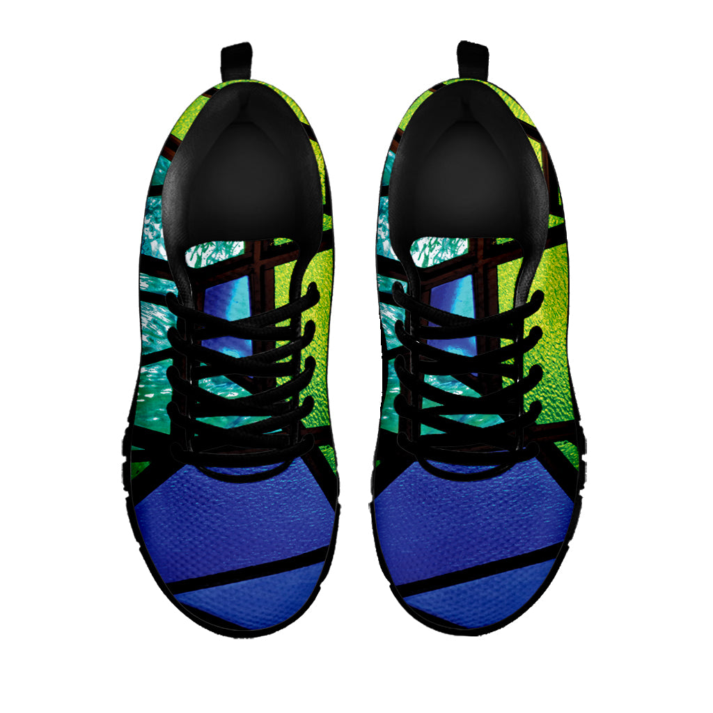 Blue And Green Stained Glass Print Black Sneakers