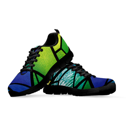 Blue And Green Stained Glass Print Black Sneakers