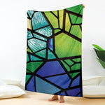 Blue And Green Stained Glass Print Blanket