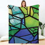 Blue And Green Stained Glass Print Blanket