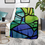 Blue And Green Stained Glass Print Blanket