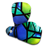 Blue And Green Stained Glass Print Boxing Gloves