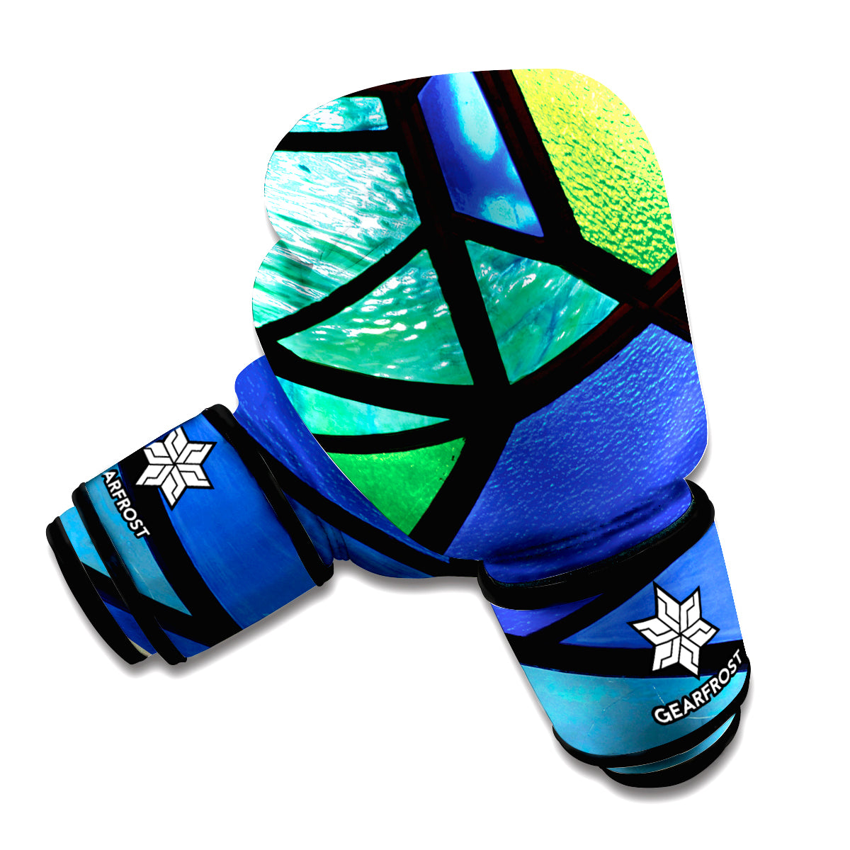 Blue And Green Stained Glass Print Boxing Gloves – GearFrost