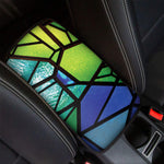 Blue And Green Stained Glass Print Car Center Console Cover
