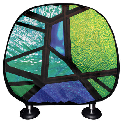 Blue And Green Stained Glass Print Car Headrest Covers