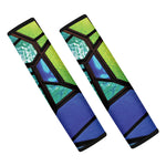 Blue And Green Stained Glass Print Car Seat Belt Covers