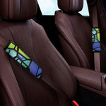 Blue And Green Stained Glass Print Car Seat Belt Covers