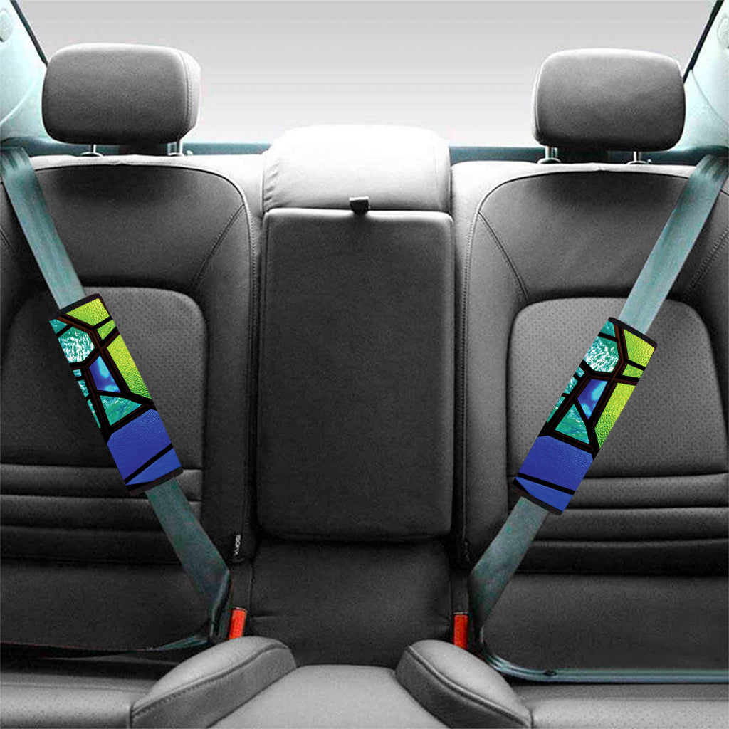 Blue And Green Stained Glass Print Car Seat Belt Covers