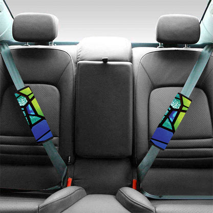 Blue And Green Stained Glass Print Car Seat Belt Covers