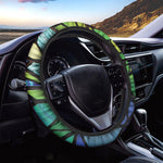 Blue And Green Stained Glass Print Car Steering Wheel Cover