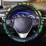 Blue And Green Stained Glass Print Car Steering Wheel Cover