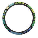 Blue And Green Stained Glass Print Car Steering Wheel Cover